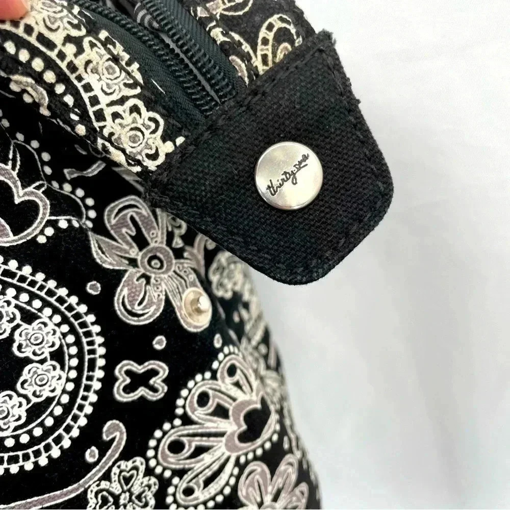 Thirty One Paisley Shoulder Bag Purse Black White Zip Closure Pockets 13”x14” - Picture 11 of 16